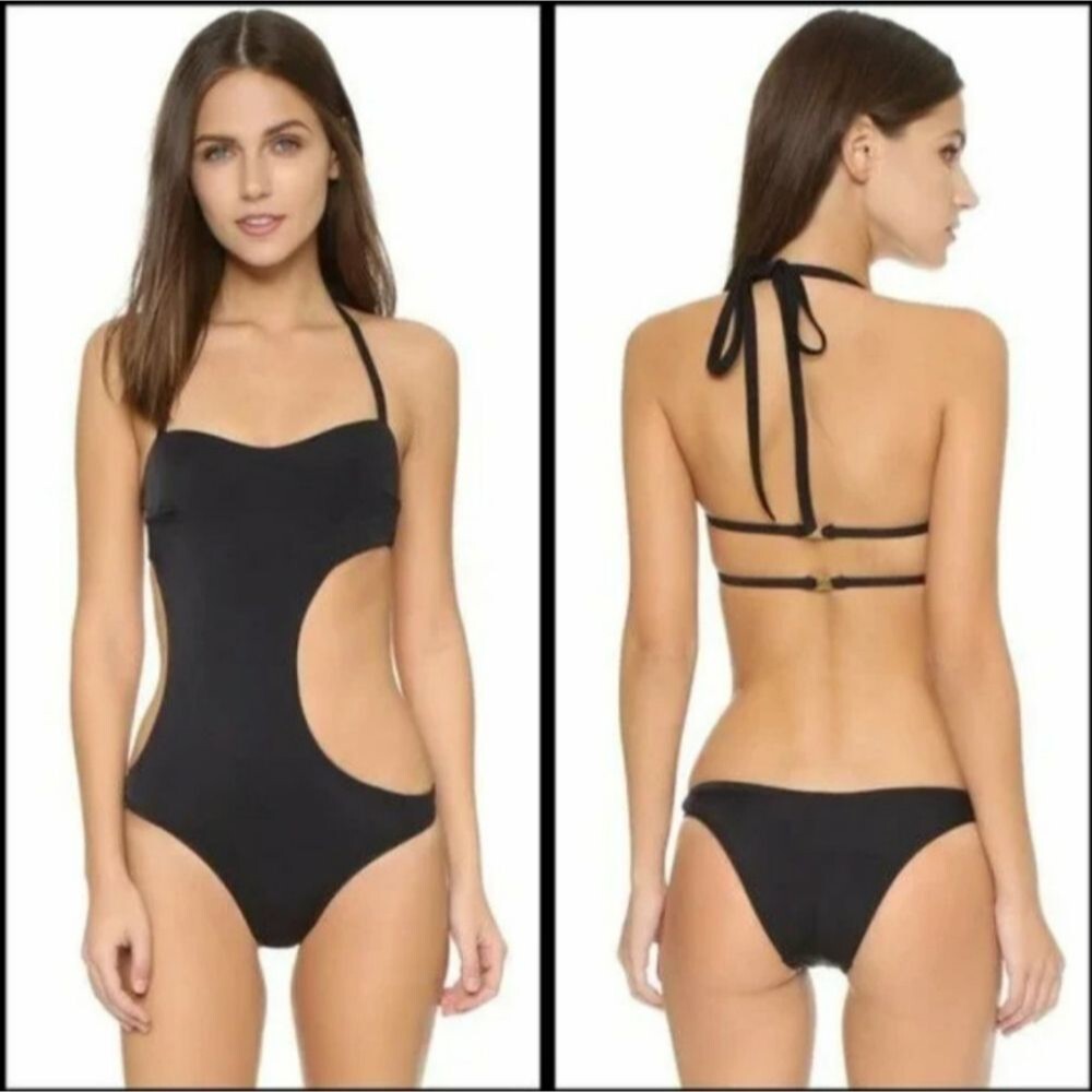 L'Agent by Agent Provocateur Agata Black Cutout Halter One-Piece Swimsuit Large